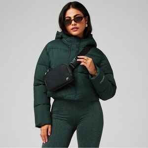 Fabletics Dark Green Cropped Snow Puffer Jacket